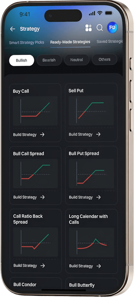 First Demat ready-made option strategies on mobile